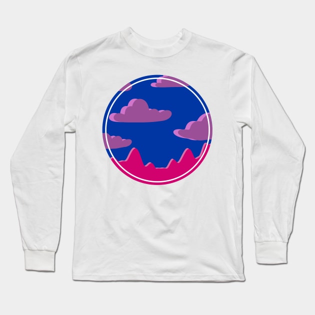 Panorama landscape purple clouds and mountains in a circle (bi flag colors) purple, blue, pink Long Sleeve T-Shirt by loulou-artifex